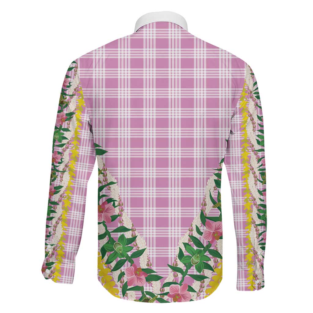 Hawaii Pikake Lokelani Plumeria Lei Family Matching Off Shoulder Short Dress and Hawaiian Shirt Pink Palaka Motifs LT05 - Polynesian Pride