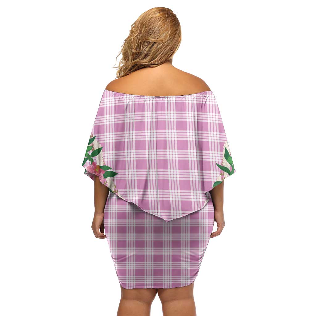 Hawaii Pikake Lokelani Plumeria Lei Family Matching Off Shoulder Short Dress and Hawaiian Shirt Pink Palaka Motifs LT05 - Polynesian Pride