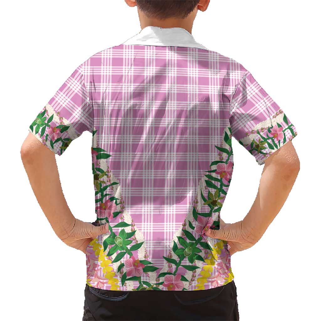 Hawaii Pikake Lokelani Plumeria Lei Family Matching Puletasi and Hawaiian Shirt Pink Palaka Motifs LT05 - Polynesian Pride