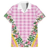 Hawaii Pikake Lokelani Plumeria Lei Family Matching Puletasi and Hawaiian Shirt Pink Palaka Motifs LT05 Dad's Shirt - Short Sleeve Pink - Polynesian Pride
