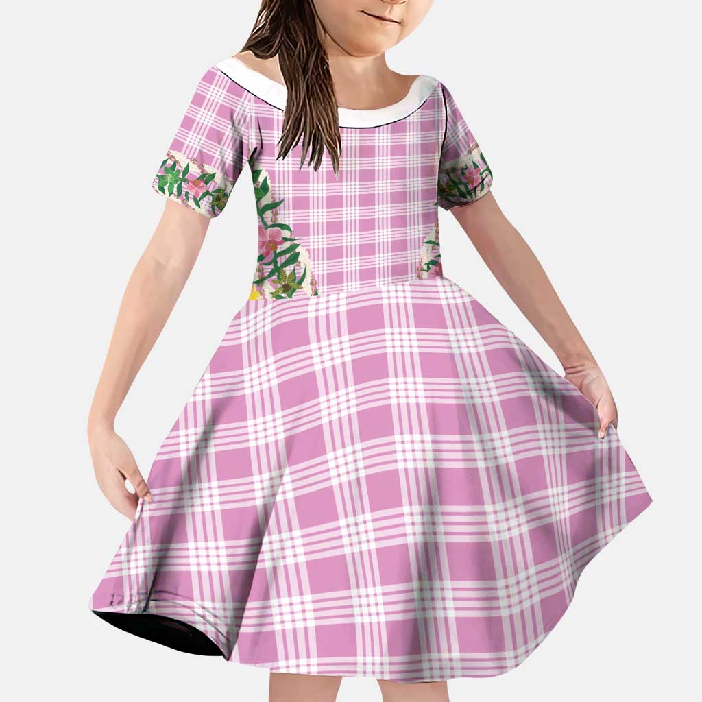 Hawaii Pikake Lokelani Plumeria Lei Family Matching Summer Maxi Dress and Hawaiian Shirt Pink Palaka Motifs LT05 Daughter's Dress Pink - Polynesian Pride