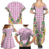 Hawaii Pikake Lokelani Plumeria Lei Family Matching Summer Maxi Dress and Hawaiian Shirt Pink Palaka Motifs LT05 - Polynesian Pride