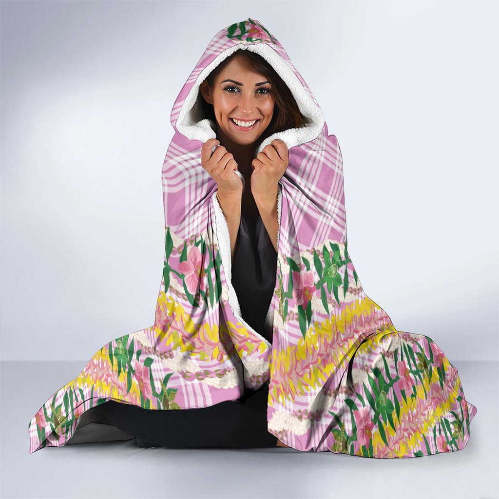 Hawaii Pikake Lokelani Plumeria Lei Hooded Blanket Pink Palaka Motifs