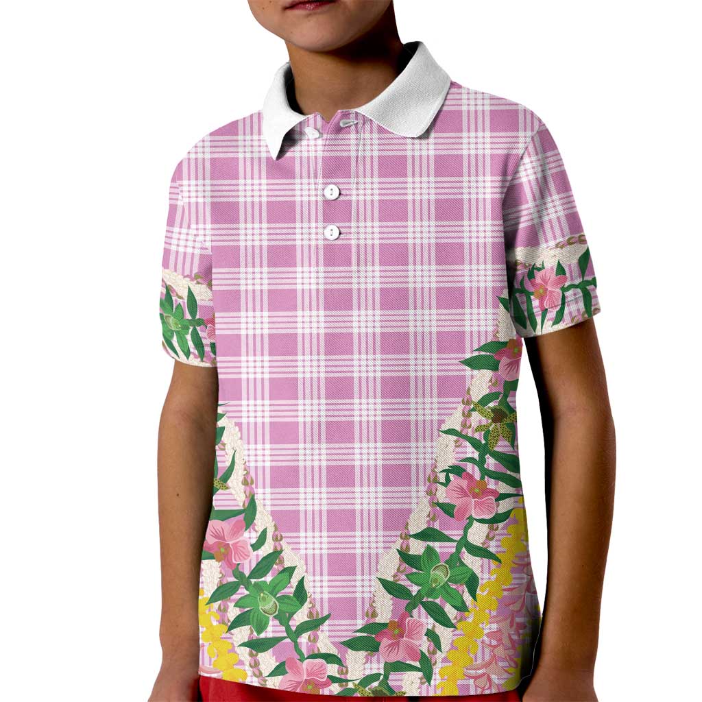 Hawaii Pikake Lokelani Plumeria Lei Kid Polo Shirt Pink Palaka Motifs LT05 Kid Pink - Polynesian Pride