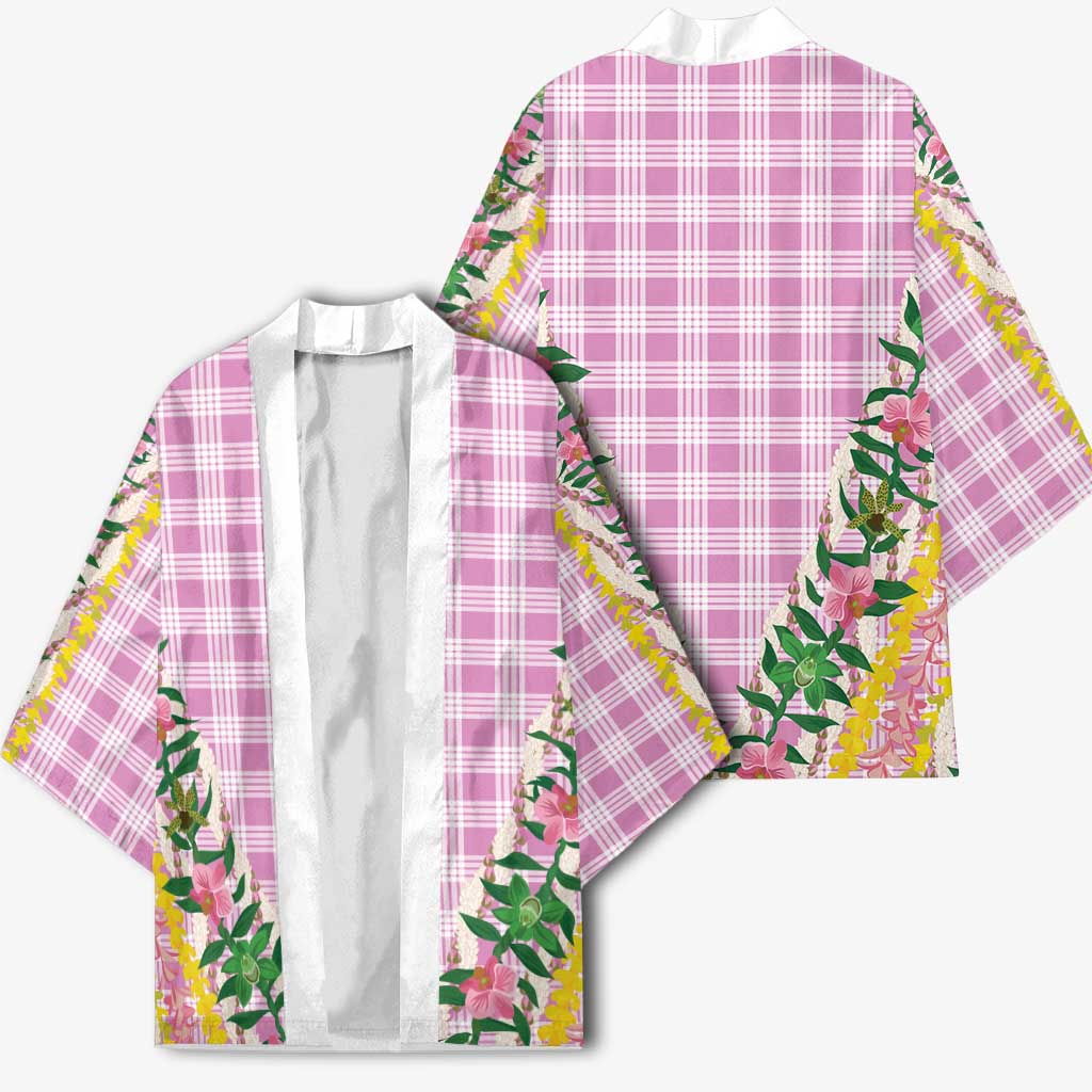 Hawaii Pikake Lokelani Plumeria Lei Kimono Pink Palaka Motifs