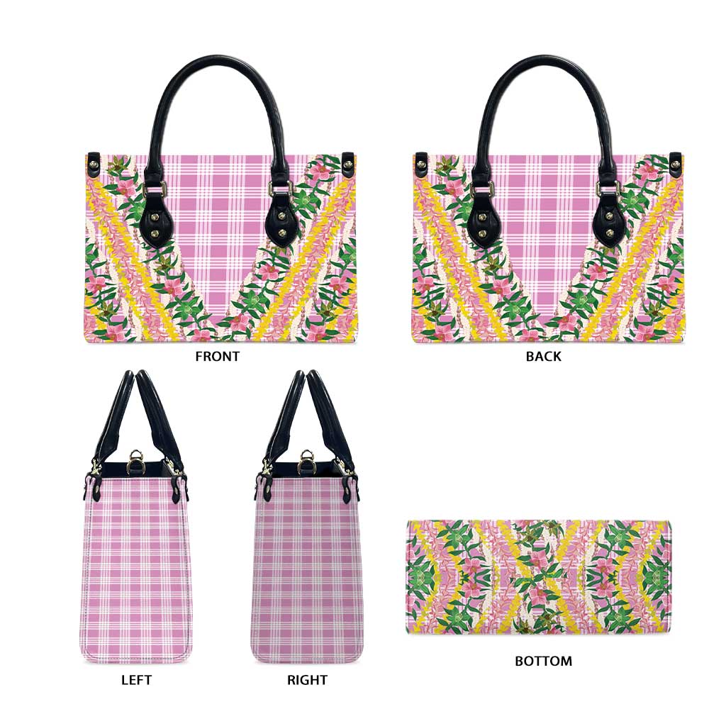 Hawaii Pikake Lokelani Plumeria Lei Leather Bag Pink Palaka Motifs