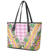 Hawaii Pikake Lokelani Plumeria Lei Leather Tote Bag Pink Palaka Motifs