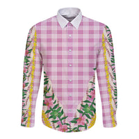 Hawaii Pikake Lokelani Plumeria Lei Long Sleeve Button Shirt Pink Palaka Motifs