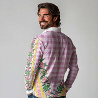 Hawaii Pikake Lokelani Plumeria Lei Long Sleeve Polo Shirt Pink Palaka Motifs