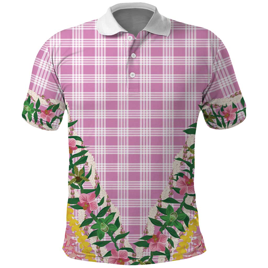 Hawaii Pikake Lokelani Plumeria Lei Polo Shirt Pink Palaka Motifs