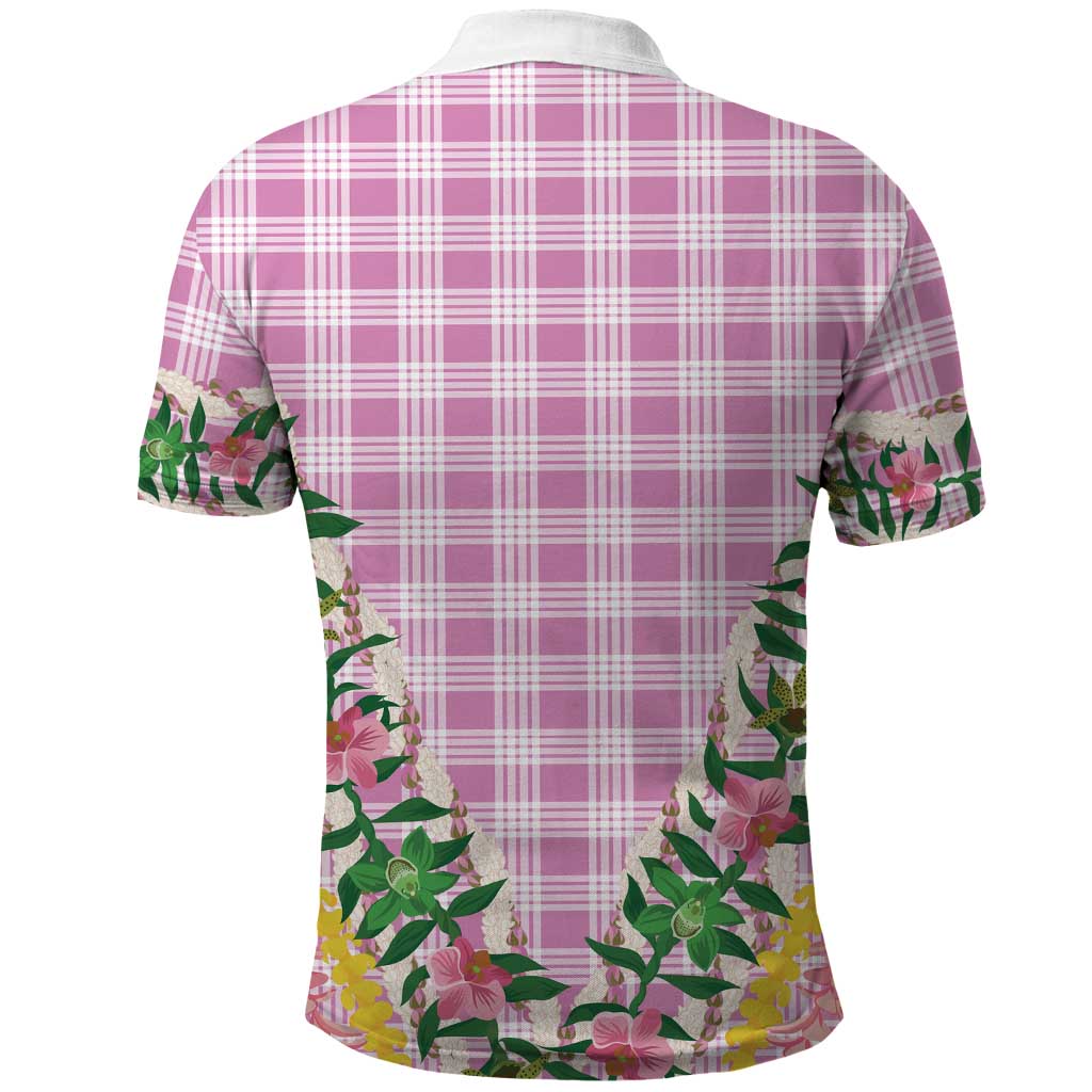 Hawaii Pikake Lokelani Plumeria Lei Polo Shirt Pink Palaka Motifs