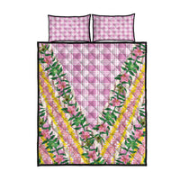Hawaii Pikake Lokelani Plumeria Lei Quilt Bed Set Pink Palaka Motifs