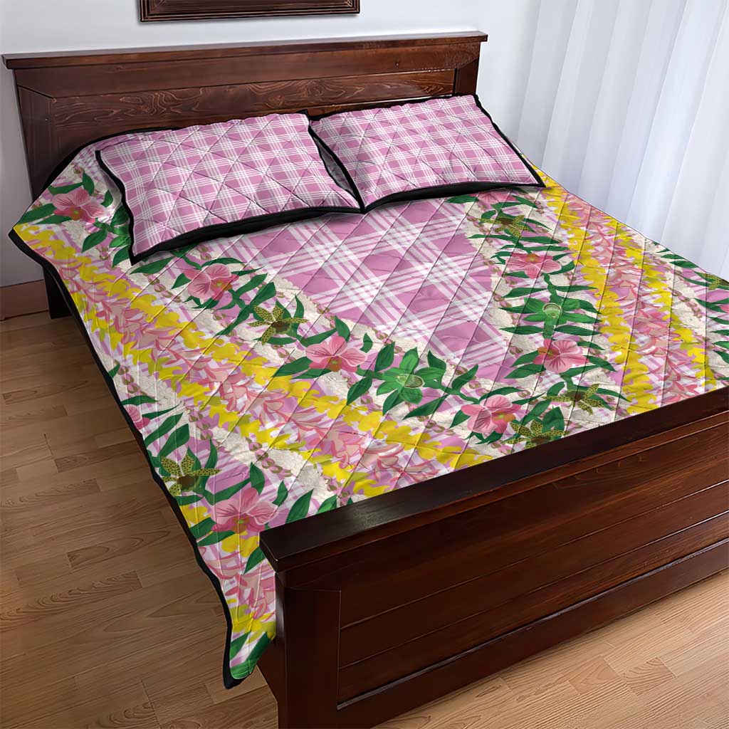 Hawaii Pikake Lokelani Plumeria Lei Quilt Bed Set Pink Palaka Motifs