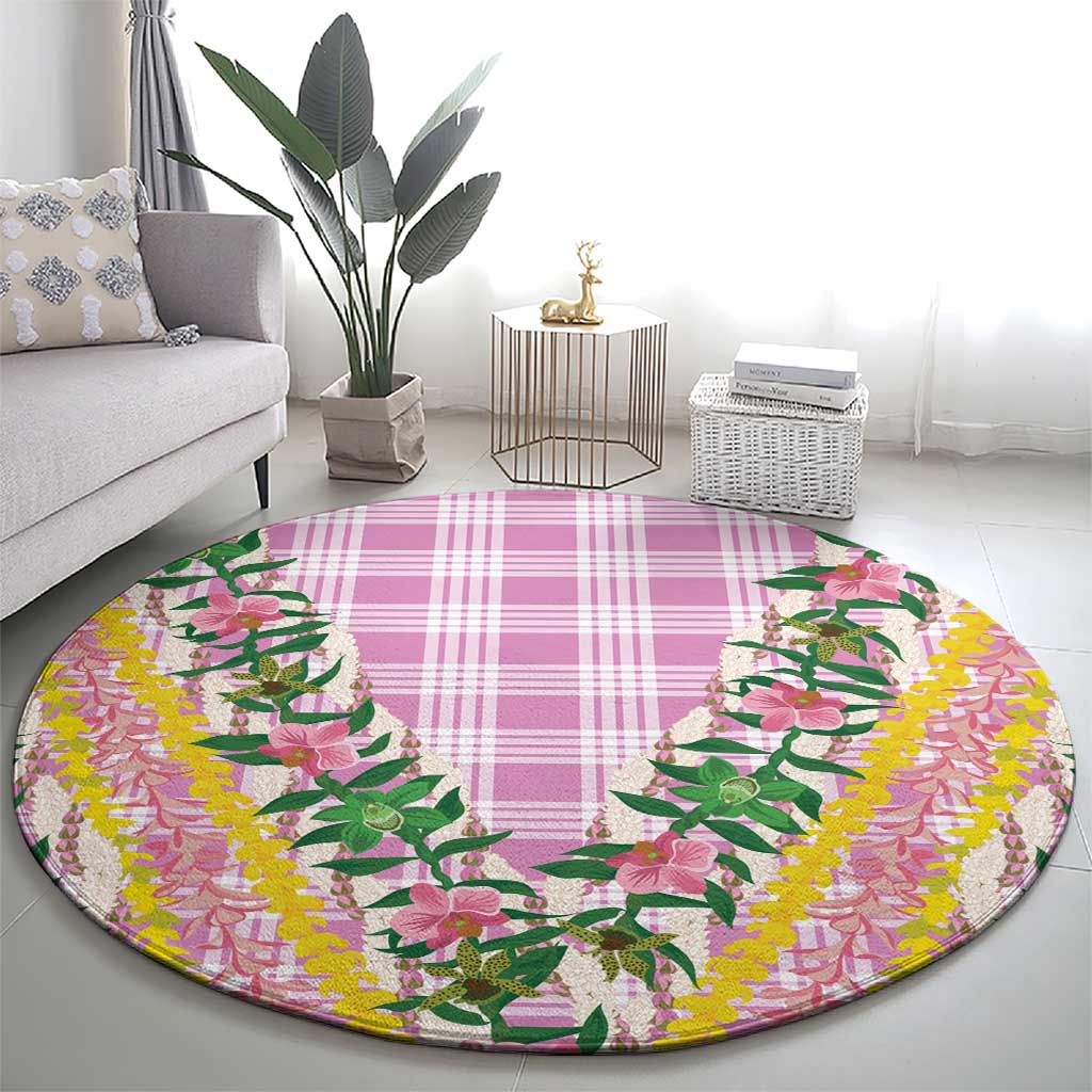 Hawaii Pikake Lokelani Plumeria Lei Round Carpet Pink Palaka Motifs