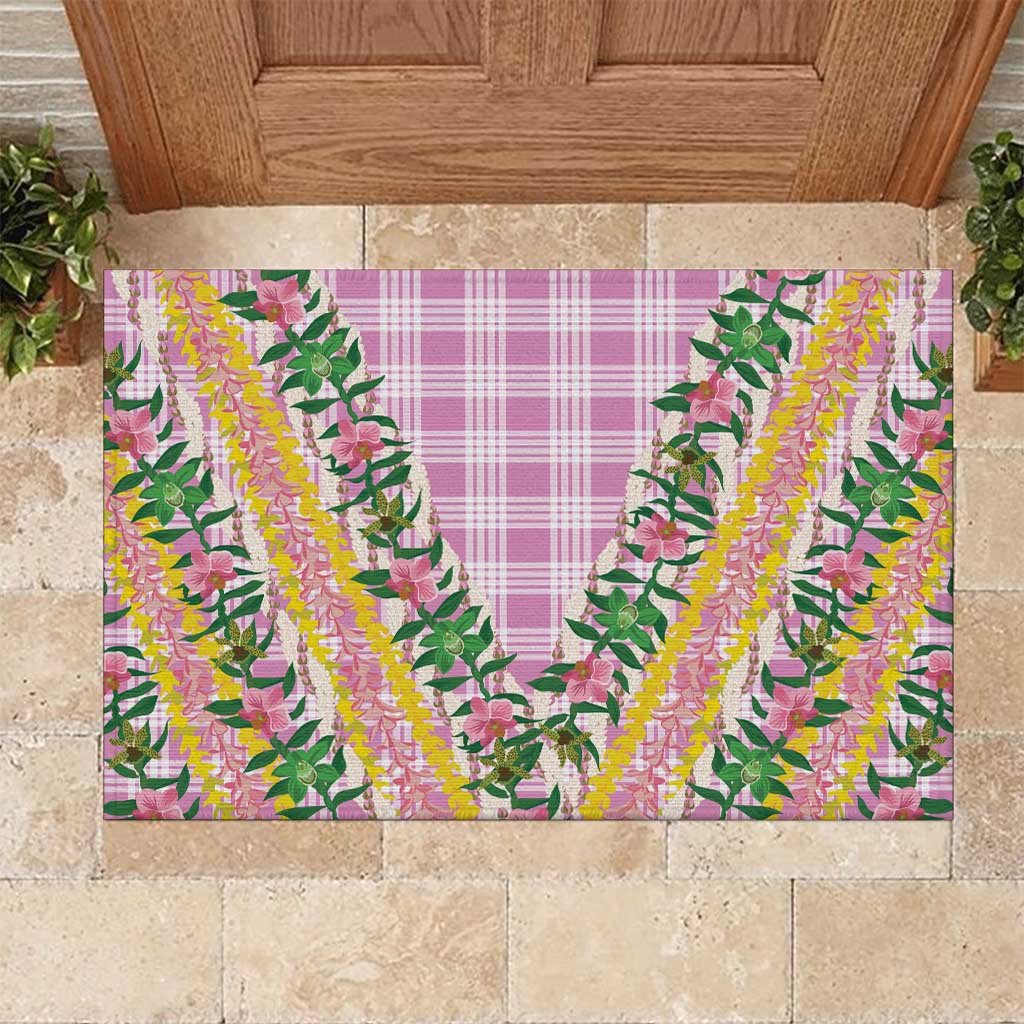 Hawaii Pikake Lokelani Plumeria Lei Rubber Doormat Pink Palaka Motifs