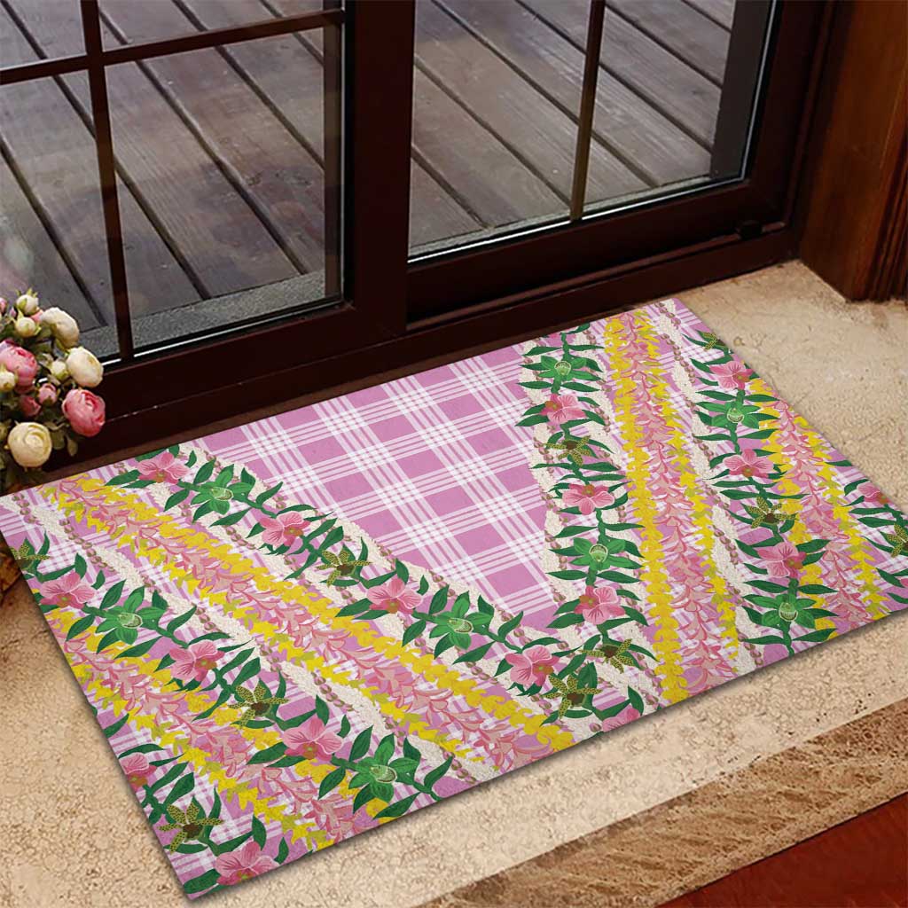 Hawaii Pikake Lokelani Plumeria Lei Rubber Doormat Pink Palaka Motifs