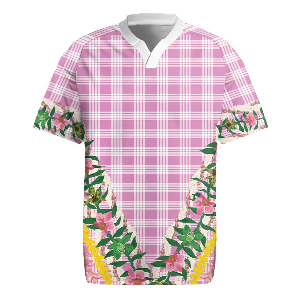 Hawaii Pikake Lokelani Plumeria Lei Rugby Jersey Pink Palaka Motifs