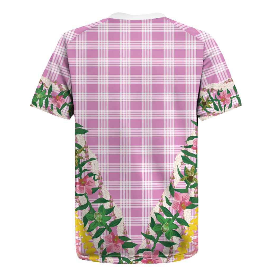 Hawaii Pikake Lokelani Plumeria Lei Rugby Jersey Pink Palaka Motifs