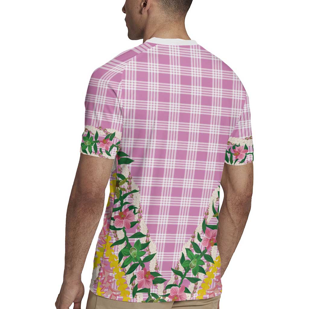 Hawaii Pikake Lokelani Plumeria Lei Rugby Jersey Pink Palaka Motifs
