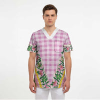 Hawaii Pikake Lokelani Plumeria Lei Scrub Top Pink Palaka Motifs