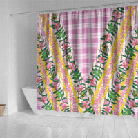 Hawaii Pikake Lokelani Plumeria Lei Shower Curtain Pink Palaka Motifs