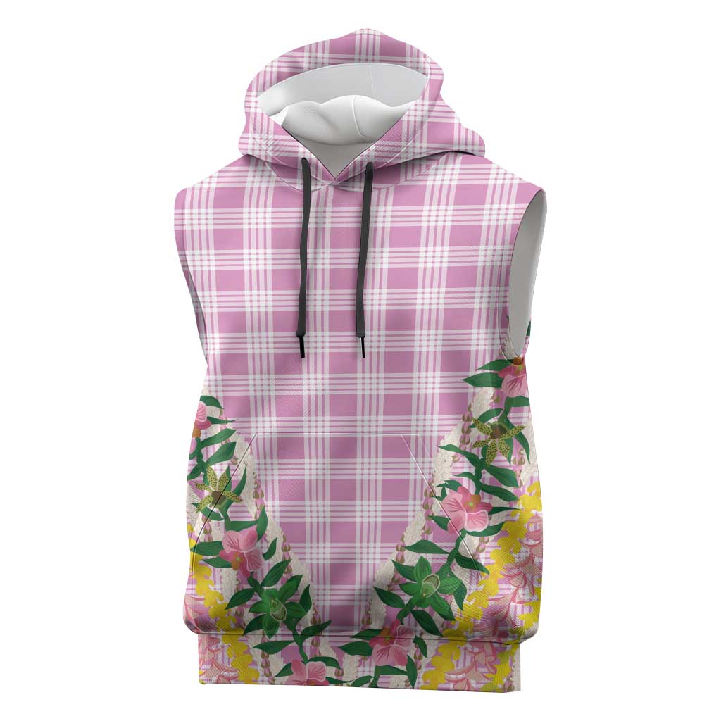 Hawaii Pikake Lokelani Plumeria Lei Sleeveless Hoodie Pink Palaka Motifs