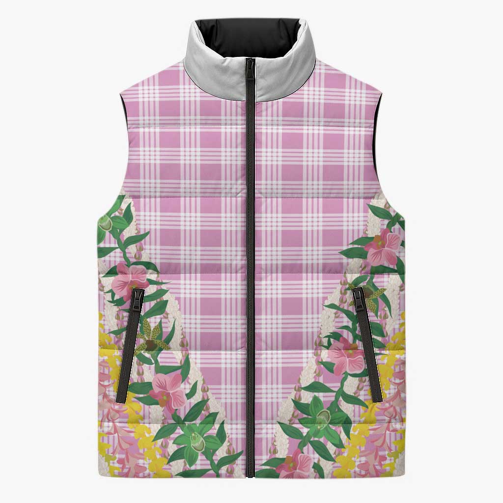 Hawaii Pikake Lokelani Plumeria Lei Sleeveless Puffer Jacket Pink Palaka Motifs
