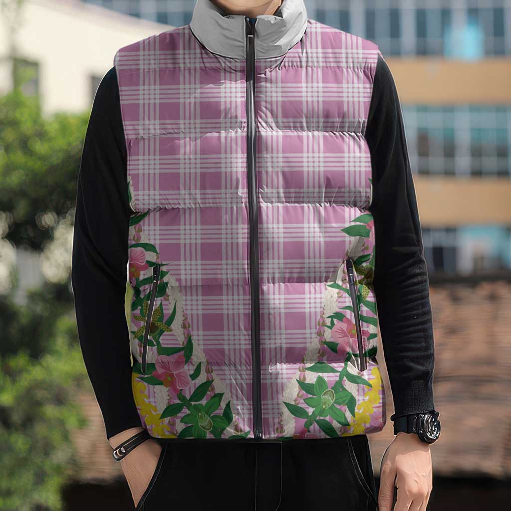 Hawaii Pikake Lokelani Plumeria Lei Sleeveless Puffer Jacket Pink Palaka Motifs