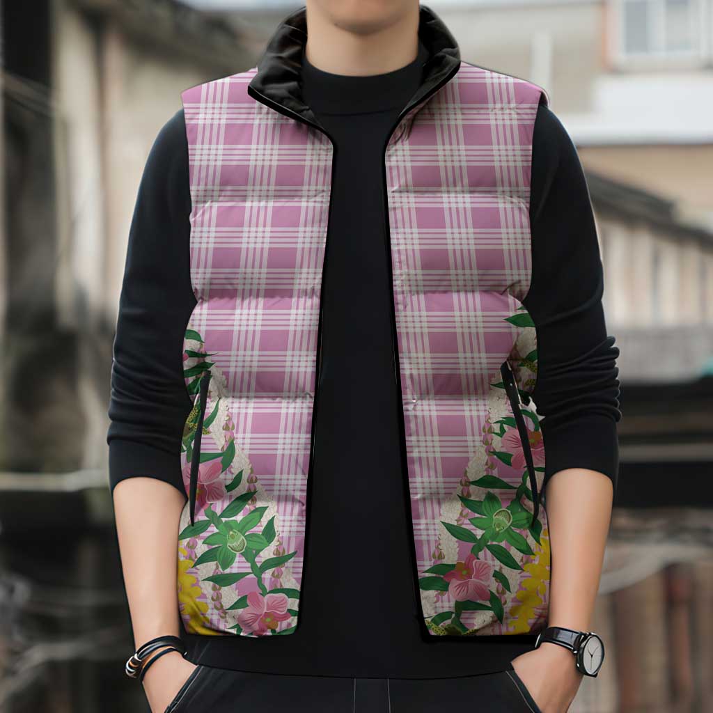 Hawaii Pikake Lokelani Plumeria Lei Sleeveless Puffer Jacket Pink Palaka Motifs