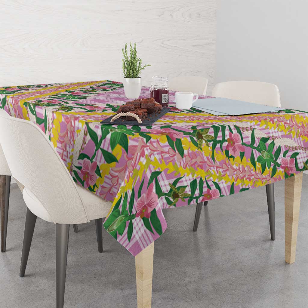 Hawaii Pikake Lokelani Plumeria Lei Tablecloth Pink Palaka Motifs
