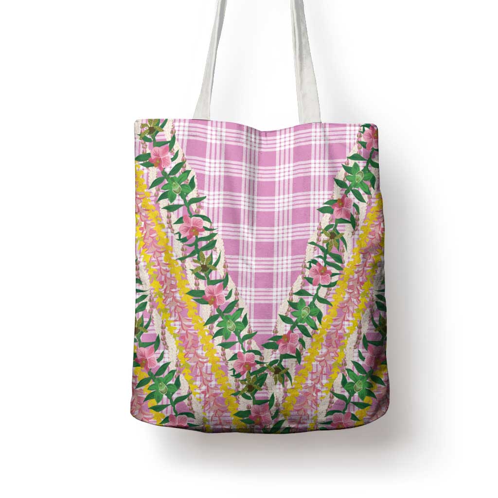 Hawaii Pikake Lokelani Plumeria Lei Tote Bag Pink Palaka Motifs