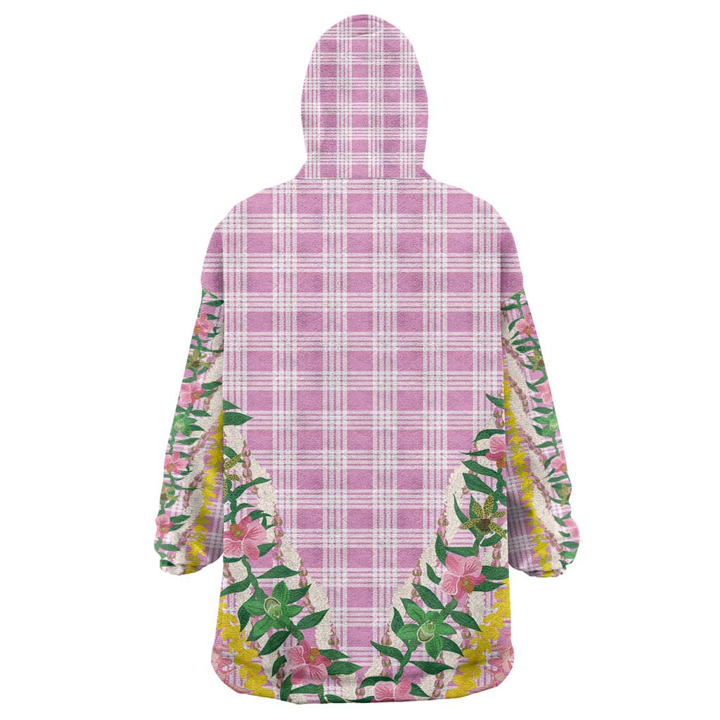 Hawaii Pikake Lokelani Plumeria Lei Wearable Blanket Hoodie Pink Palaka Motifs