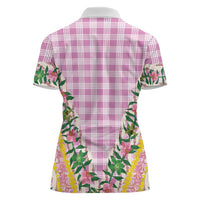 Hawaii Pikake Lokelani Plumeria Lei Women Polo Shirt Pink Palaka Motifs LT05 - Polynesian Pride