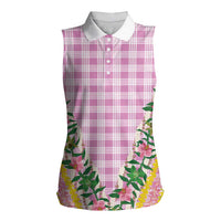 Hawaii Pikake Lokelani Plumeria Lei Women Sleeveless Polo Shirt Pink Palaka Motifs LT05 Female Pink - Polynesian Pride