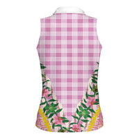 Hawaii Pikake Lokelani Plumeria Lei Women Sleeveless Polo Shirt Pink Palaka Motifs LT05 - Polynesian Pride