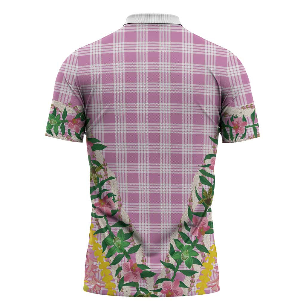 Hawaii Pikake Lokelani Plumeria Lei Zipper Polo Shirt Pink Palaka Motifs
