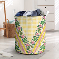 Hawaii Pikake Lokelani Plumeria Lei Laundry Basket Yellow Palaka Motifs