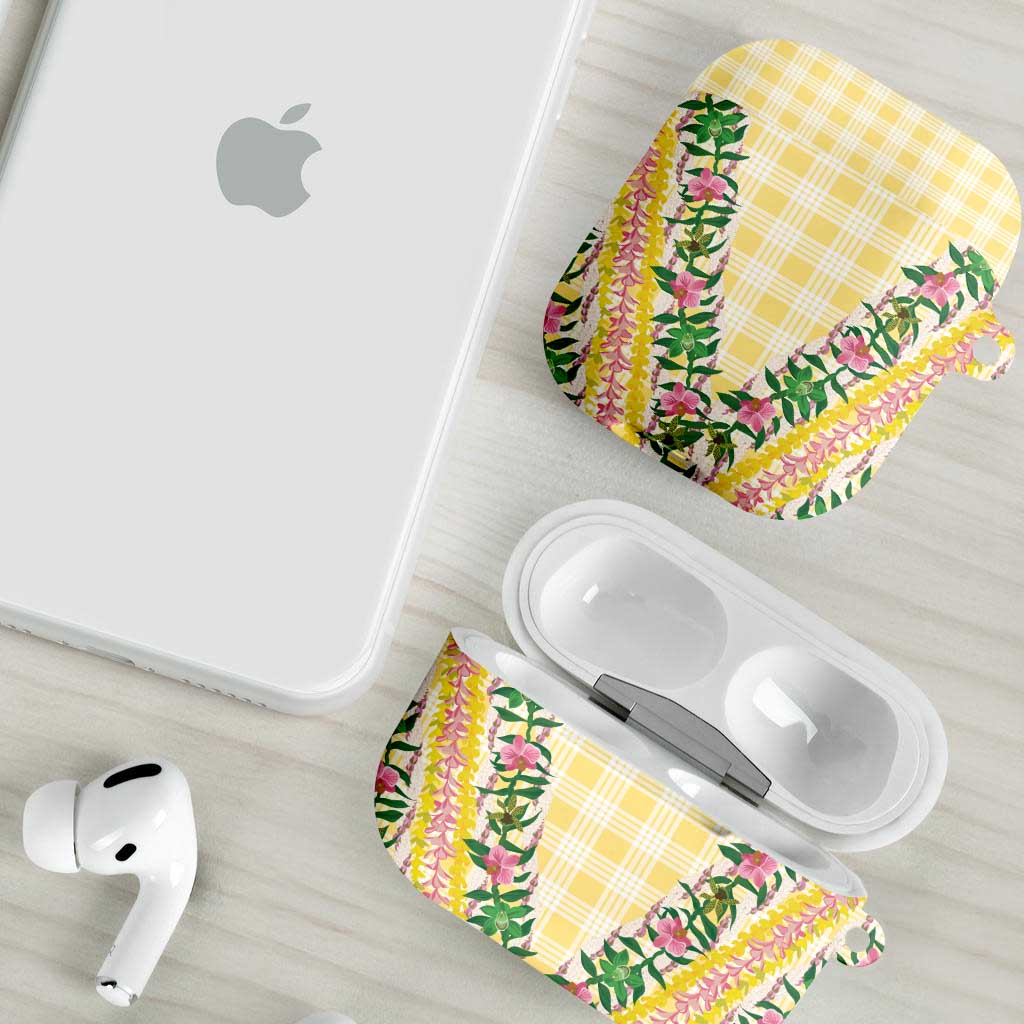 Hawaii Pikake Lokelani Plumeria Lei AirPods Case Yellow Palaka Motifs