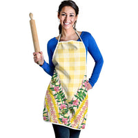 Hawaii Pikake Lokelani Plumeria Lei Apron Yellow Palaka Motifs