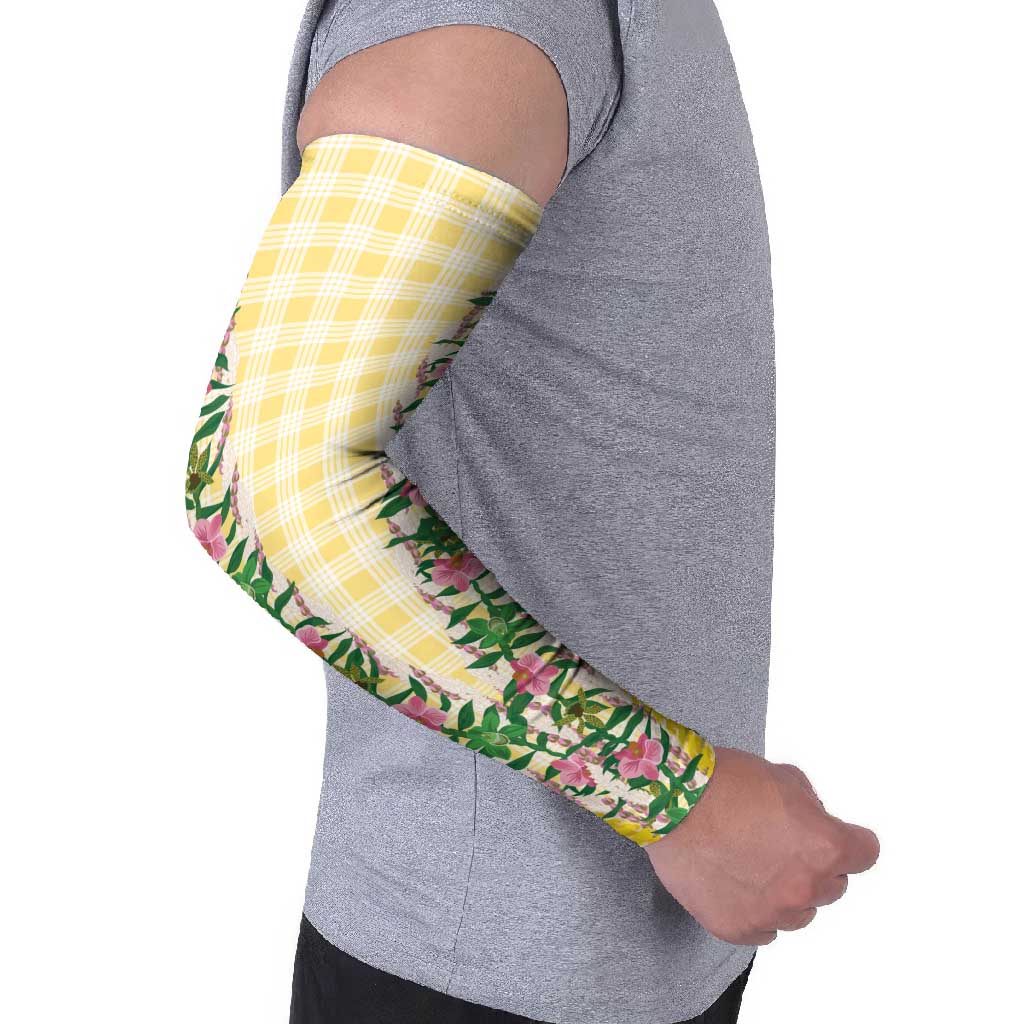Hawaii Pikake Lokelani Plumeria Lei Arm Sleeves Yellow Palaka Motifs