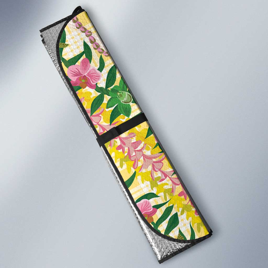 Hawaii Pikake Lokelani Plumeria Lei Auto Sun Shade Yellow Palaka Motifs