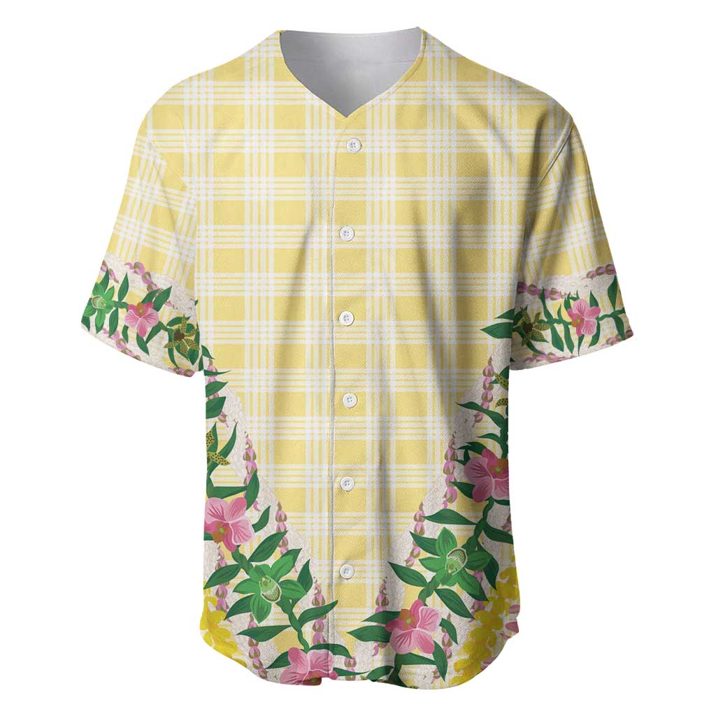 Hawaii Pikake Lokelani Plumeria Lei Baseball Jersey Yellow Palaka Motifs