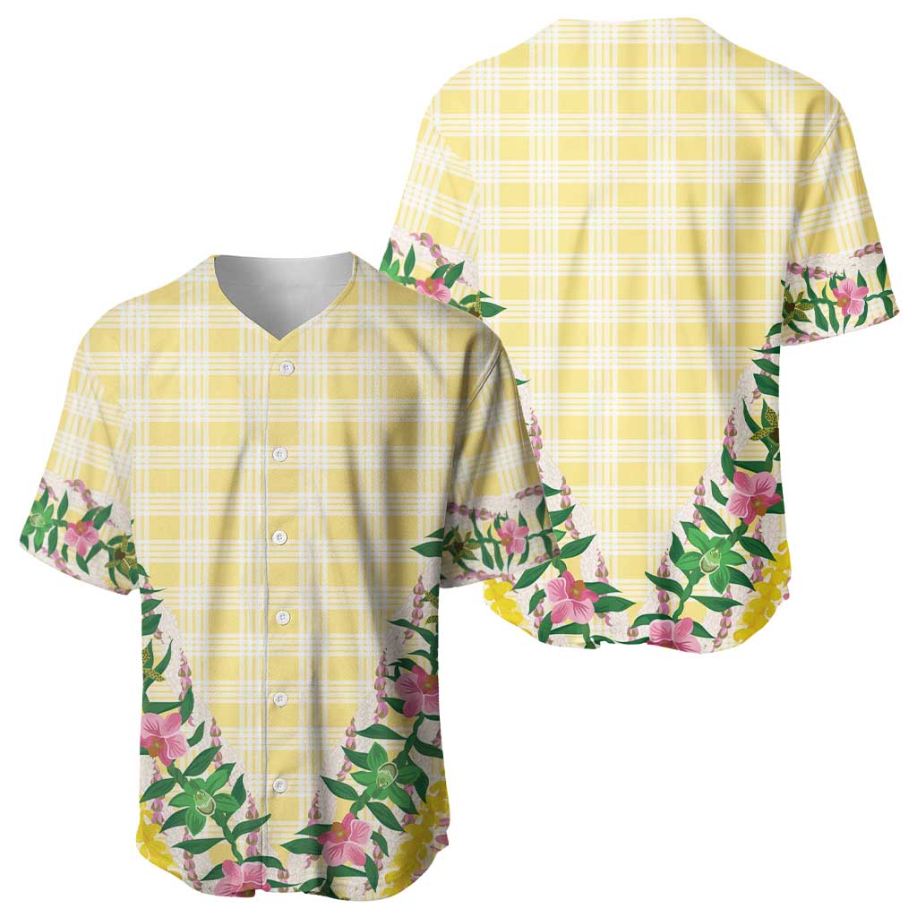 Hawaii Pikake Lokelani Plumeria Lei Baseball Jersey Yellow Palaka Motifs