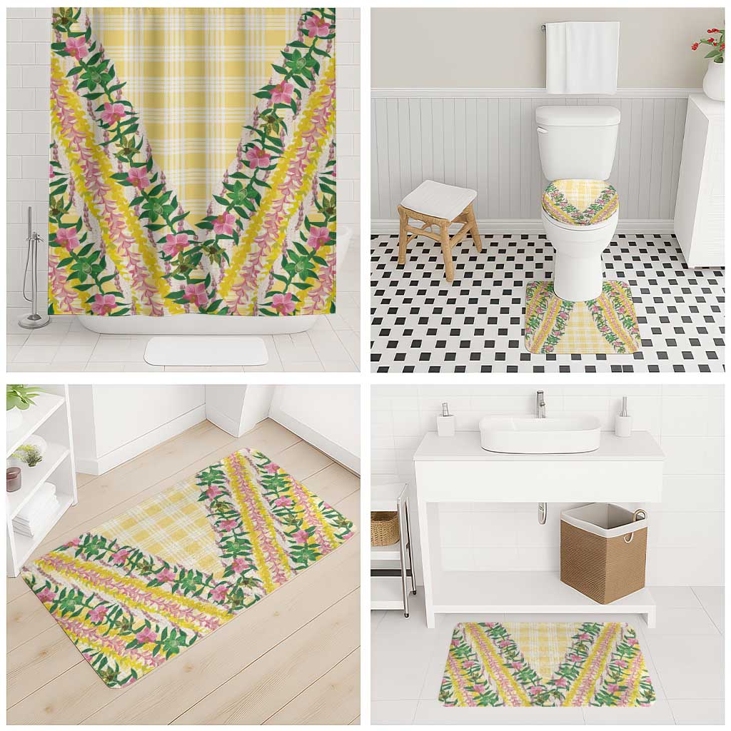 Hawaii Pikake Lokelani Plumeria Lei Bathroom Set Yellow Palaka Motifs