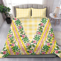 Hawaii Pikake Lokelani Plumeria Lei Bedding Set Yellow Palaka Motifs