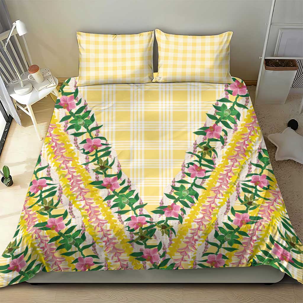 Hawaii Pikake Lokelani Plumeria Lei Bedding Set Yellow Palaka Motifs