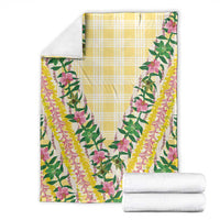 Hawaii Pikake Lokelani Plumeria Lei Blanket Yellow Palaka Motifs