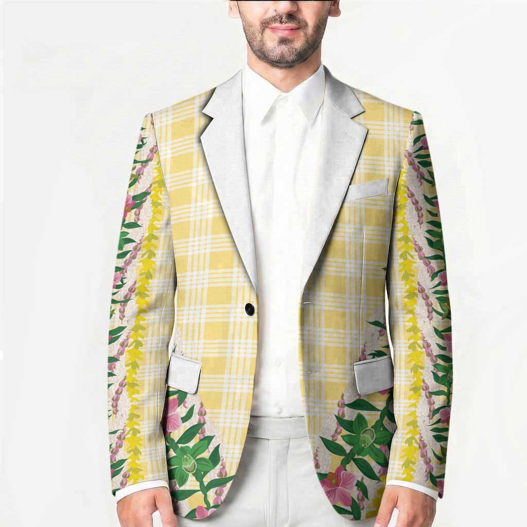 Hawaii Pikake Lokelani Plumeria Lei Blazer Yellow Palaka Motifs