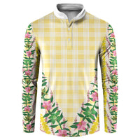 Hawaii Pikake Lokelani Plumeria Lei Button Sweatshirt Yellow Palaka Motifs