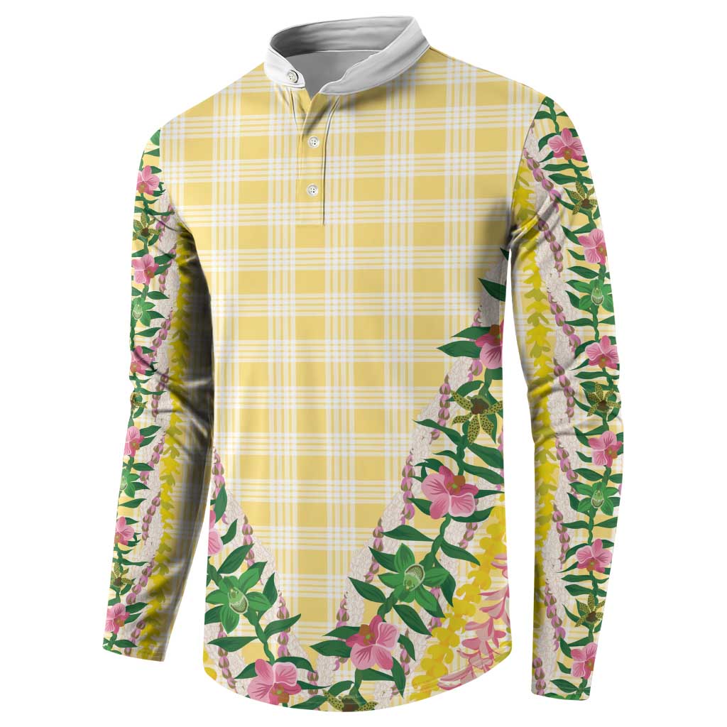 Hawaii Pikake Lokelani Plumeria Lei Button Sweatshirt Yellow Palaka Motifs